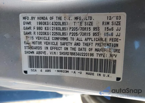 2004 Honda Cr-V Ex из США, поврежденный, VIN SHSRD78834U220196